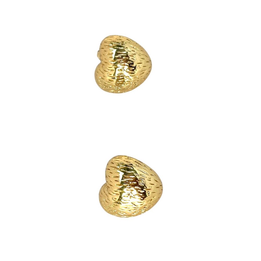 Vintage Textured Chunky Gold Heart Earrings Elegant Pierced Studs Chic 2 cm